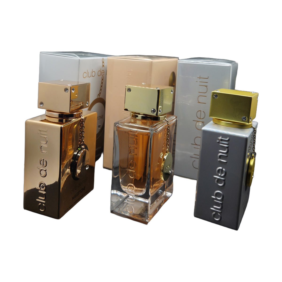 Armaf Club de Nuit Milestone, Woman and White Impériale bottles